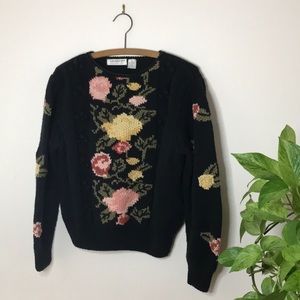 Vintage Liz Claiborne Hand Knitted Floral Sweater